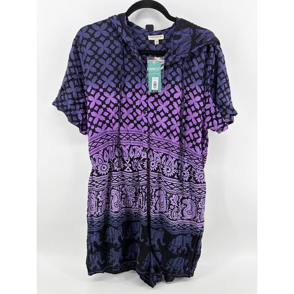 Earthbound Trading Co Purple Ombré Elephant Print Romper, Women's Size XL, NWT